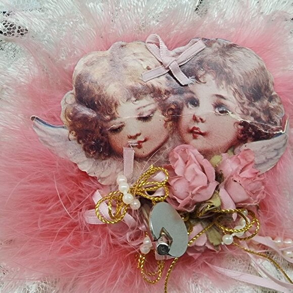 Hand Made Shabby Chic Lace & Feather Musical Angel Wall Hanging Victorian Style - Picture 3 of 8